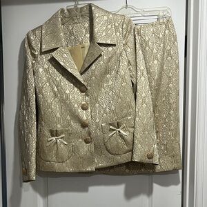 Vintage Mira Couture Gold Brocade Two-Piece Jacket & Skirt Set